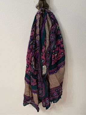 Vintage Challis by Berkshire Paisley Scarf Wrap Shawl Purple Teal Boho